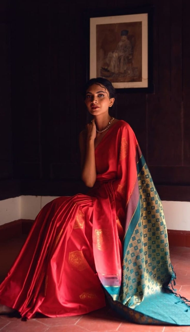 Lissome Red Soft Silk Saree