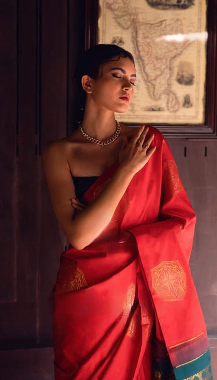 Lissome Red Soft Silk Saree