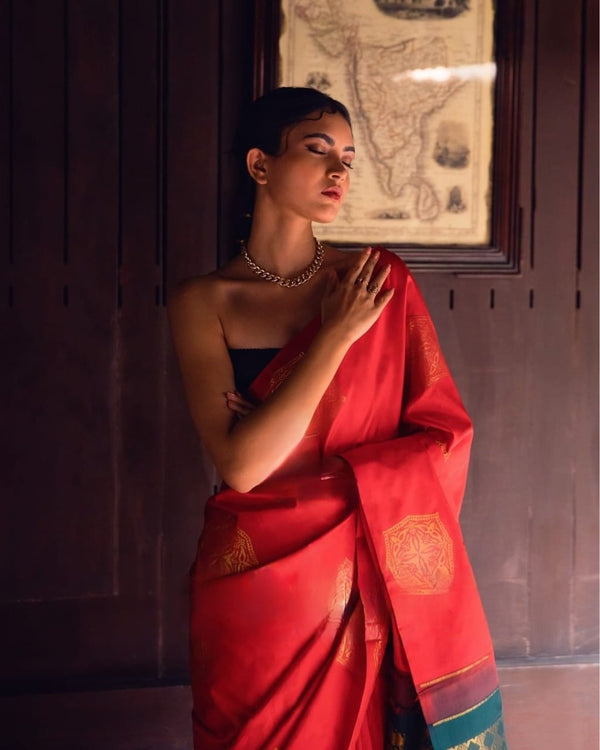 Lissome Red Soft Silk Saree