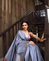 Vestigial Grey Soft Silk Saree