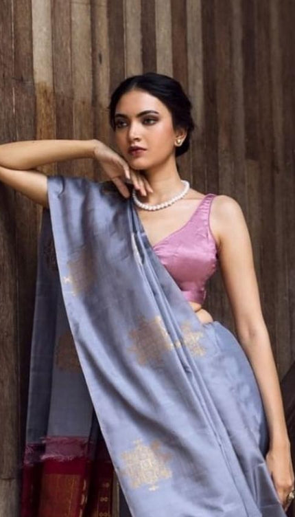 Vestigial Grey Soft Silk Saree