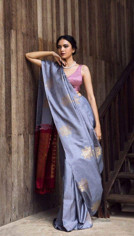 Vestigial Grey Soft Silk Saree
