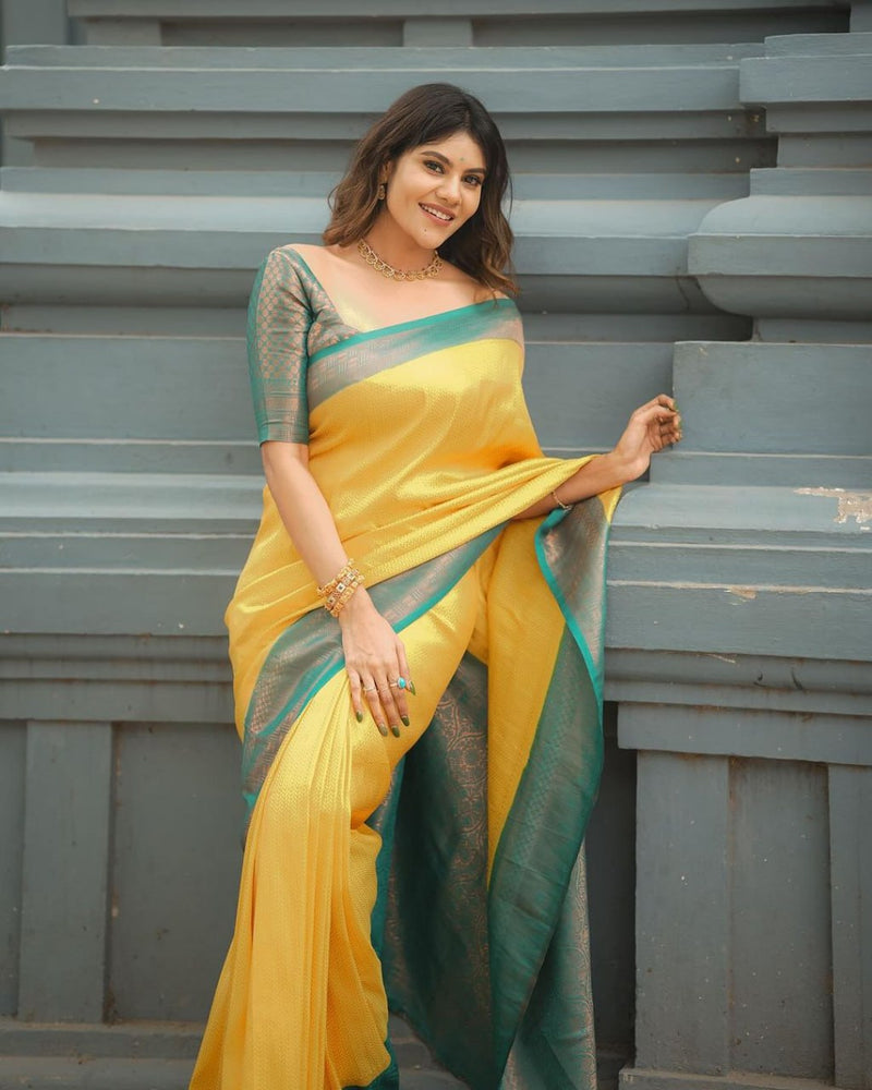 Breathtaking Yellow Soft Silk Saree