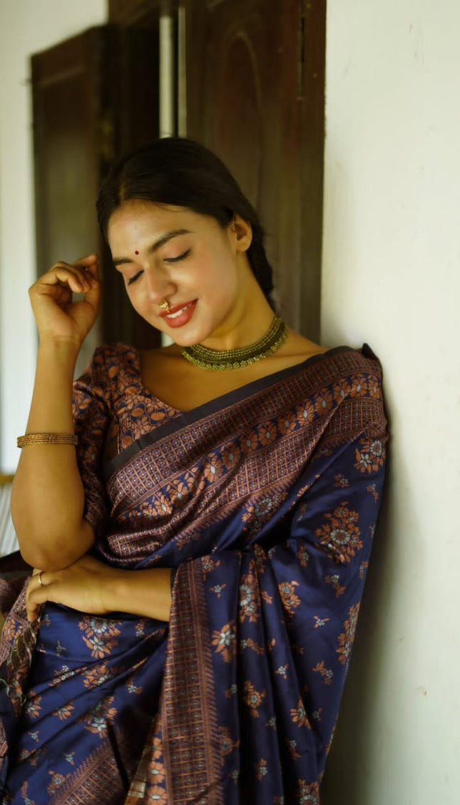 Cute Coffee Color Soft Lichi Silk Saree