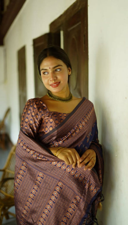Cute Coffee Color Soft Lichi Silk Saree