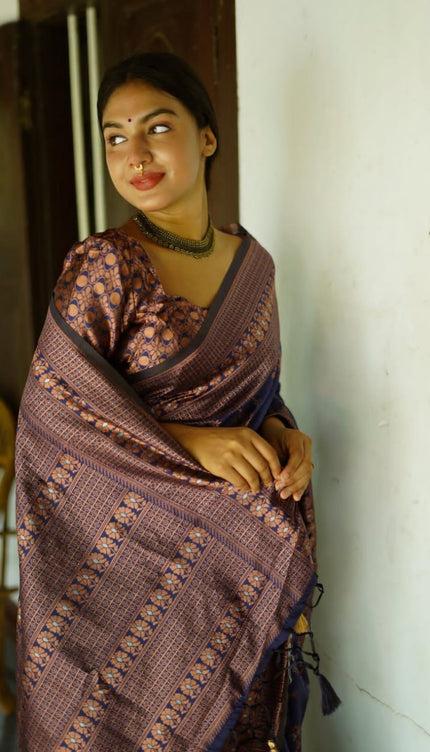 Cute Coffee Color Soft Lichi Silk Saree