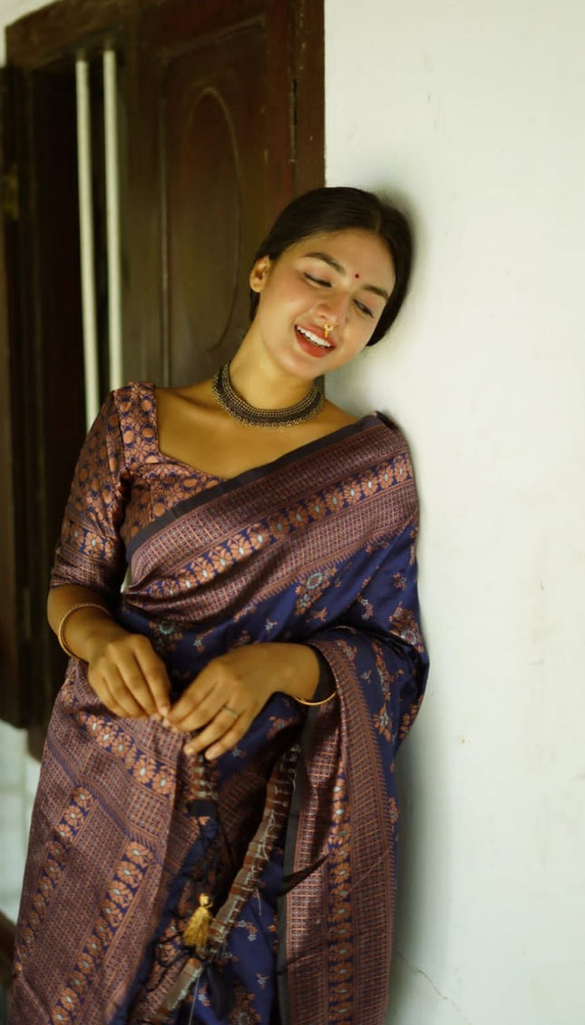 Cute Coffee Color Soft Lichi Silk Saree