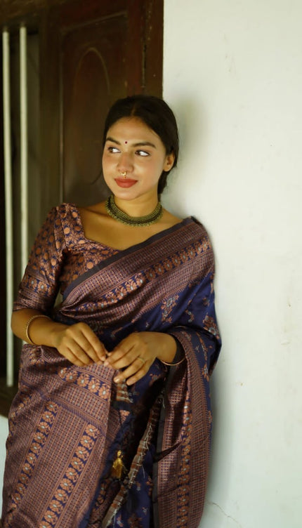 Cute Coffee Color Soft Lichi Silk Saree