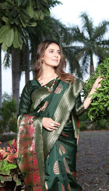 Invaluable Dark Green Soft Banarasi Silk Saree