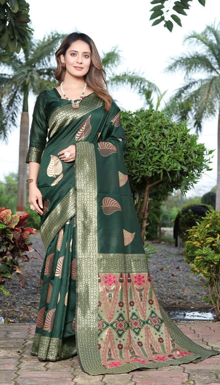 Invaluable Dark Green Soft Banarasi Silk Saree