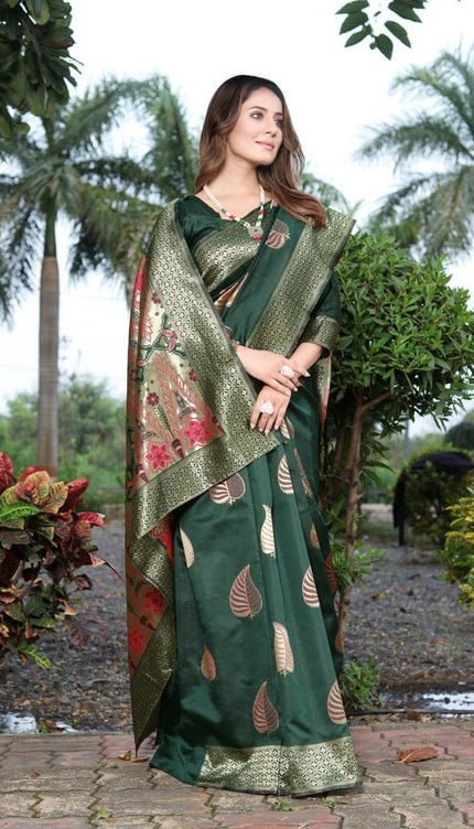 Invaluable Dark Green Soft Banarasi Silk Saree