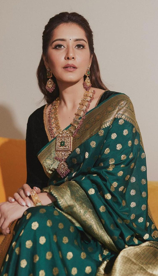 Attractive Dark Green Soft Silk Saree