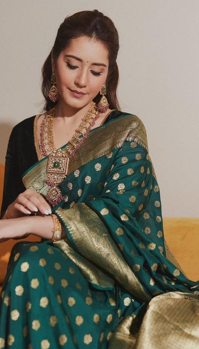 Attractive Dark Green Soft Silk Saree