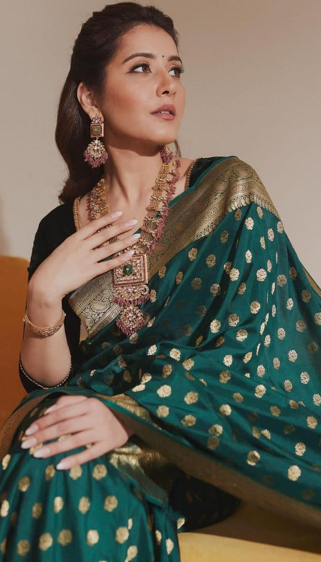 Attractive Dark Green Soft Silk Saree