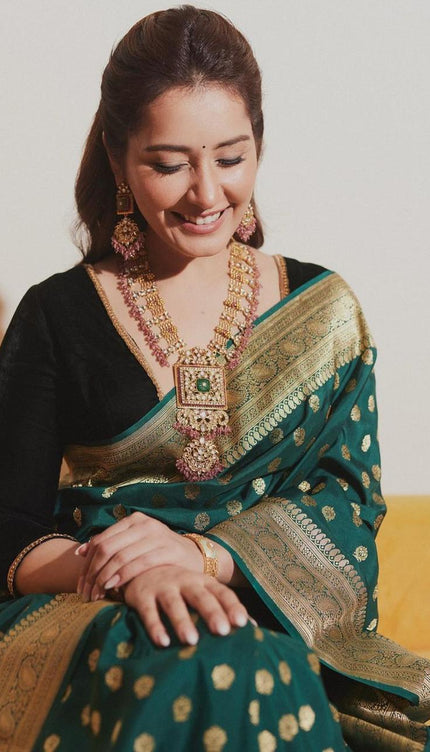 Attractive Dark Green Soft Silk Saree