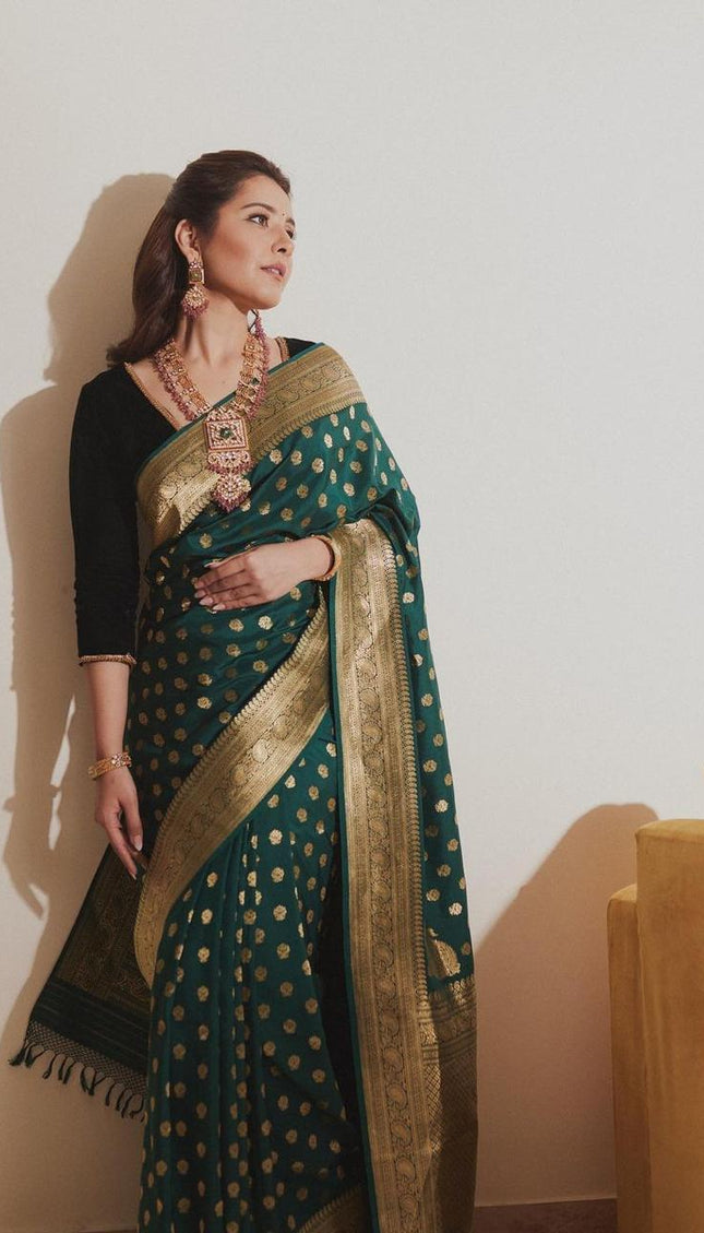 Attractive Dark Green Soft Silk Saree