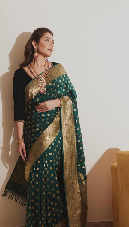 Attractive Dark Green Soft Silk Saree