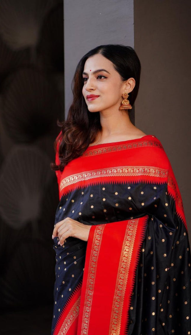 Super Extravagant Black Soft Silk Saree