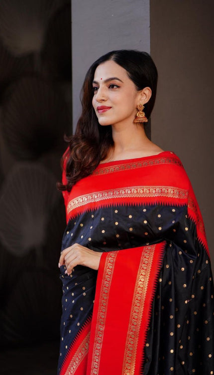 Super Extravagant Black Soft Silk Saree