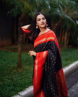 Super Extravagant Black Soft Silk Saree