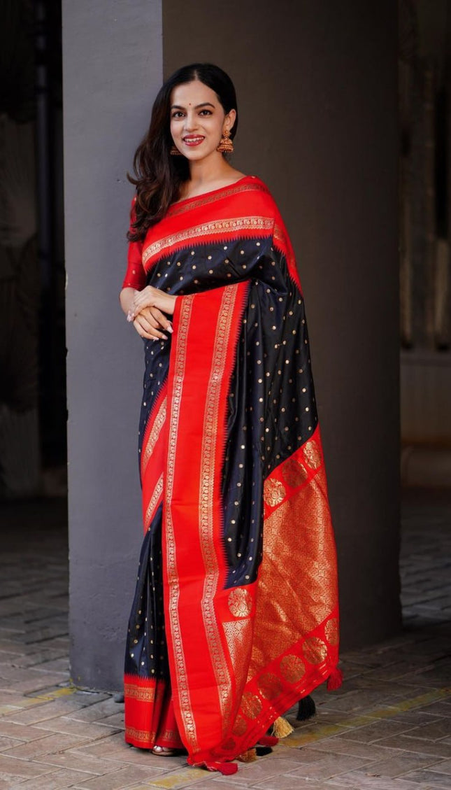 Super Extravagant Black Soft Silk Saree