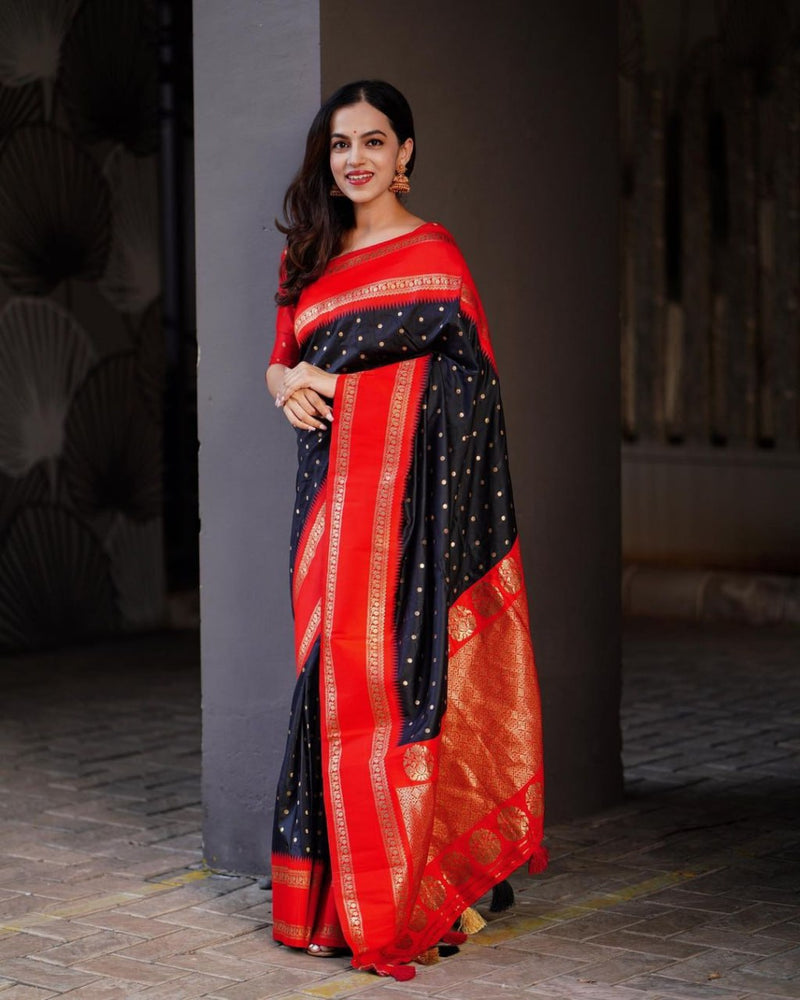 Super Extravagant Black Soft Silk Saree