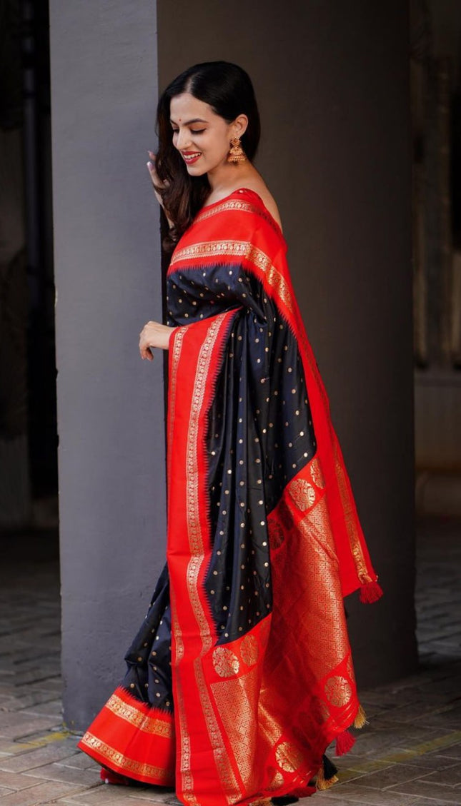 Super Extravagant Black Soft Silk Saree