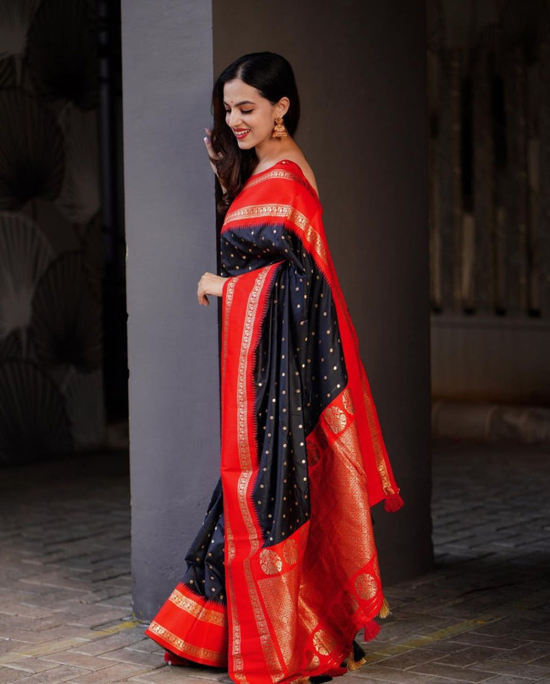 Super Extravagant Black Soft Silk Saree