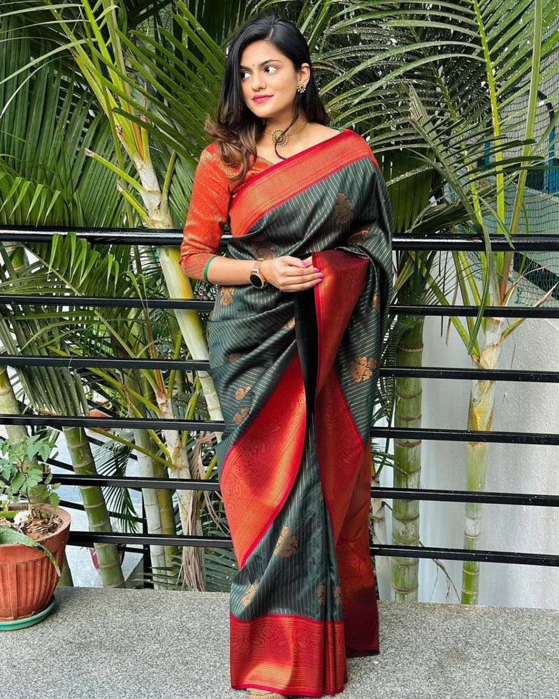 Blissful Dark Green Soft Silk Saree