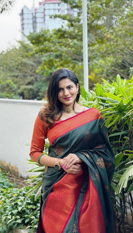 Blissful Dark Green Soft Silk Saree