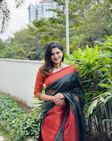 Blissful Dark Green Soft Silk Saree