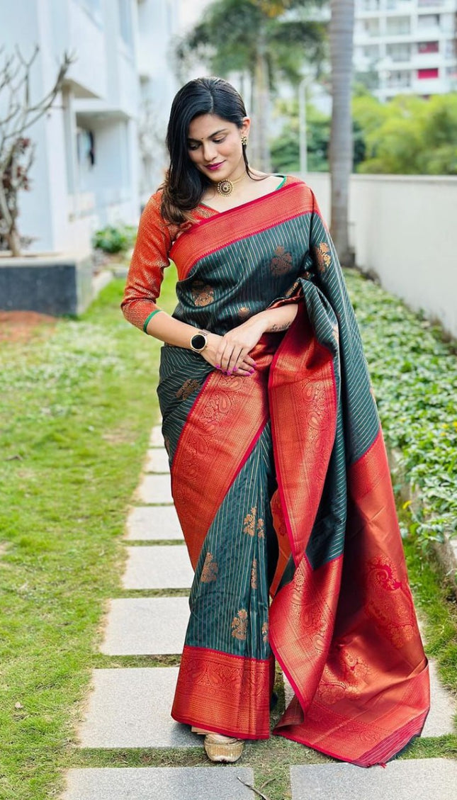 Blissful Dark Green Soft Silk Saree
