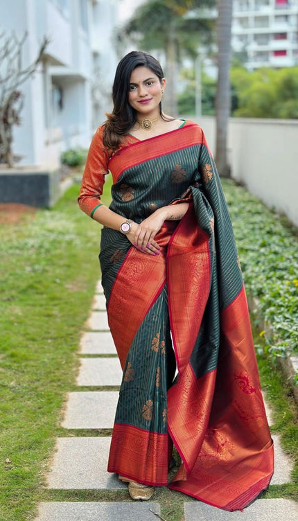 Blissful Dark Green Soft Silk Saree