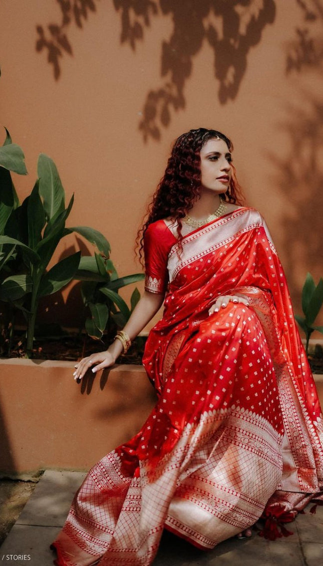 Aaru Red Soft Banarasi Silk Saree