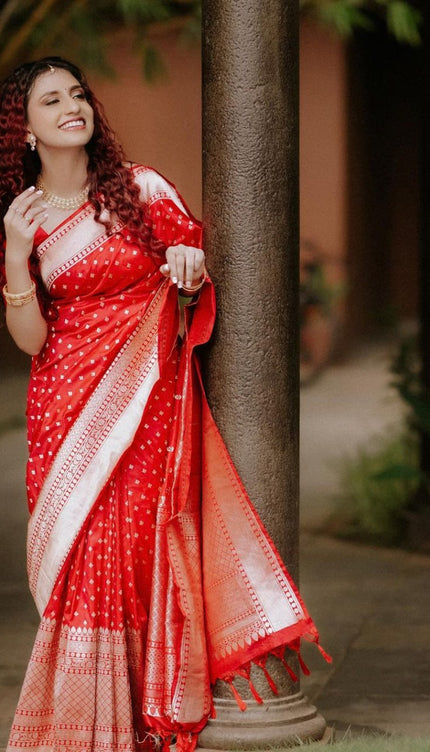 Aaru Red Soft Banarasi Silk Saree