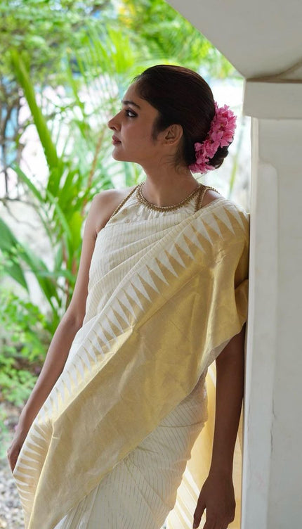 White With Gold Soft Silk Saree