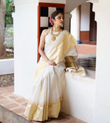 White With Gold Soft Silk Saree