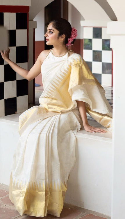 White With Gold Soft Silk Saree