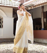 White With Gold Soft Silk Saree