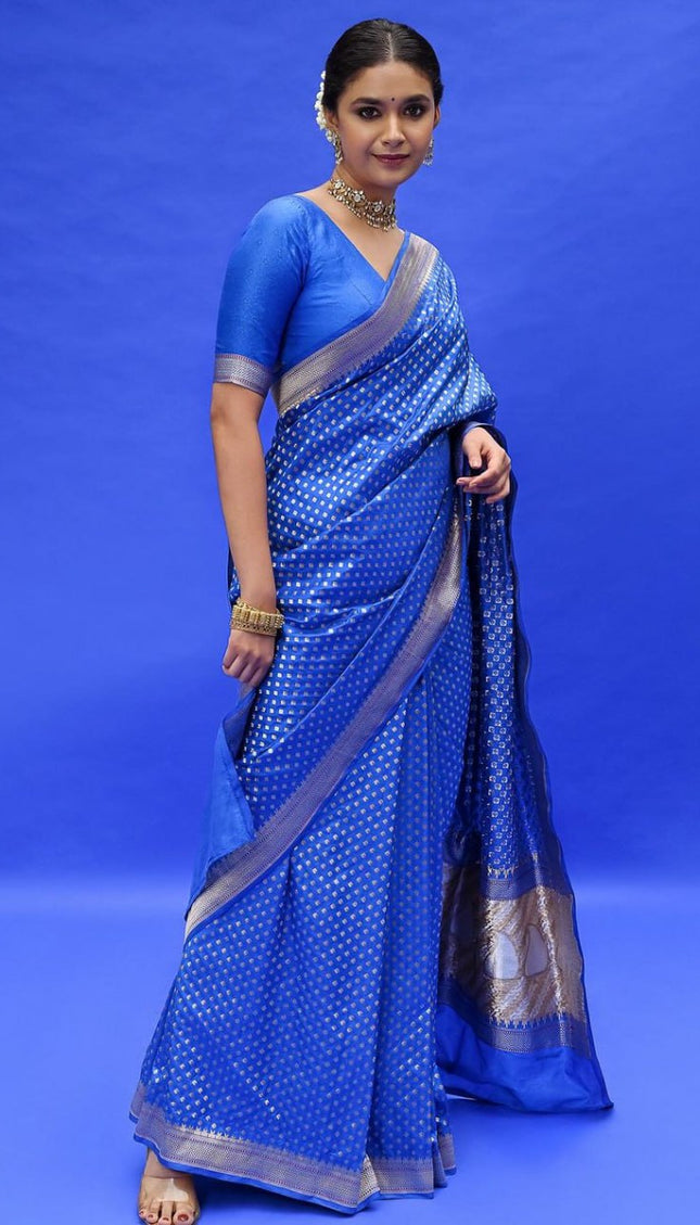 Royal Blue Banarasi Soft Silk Saree