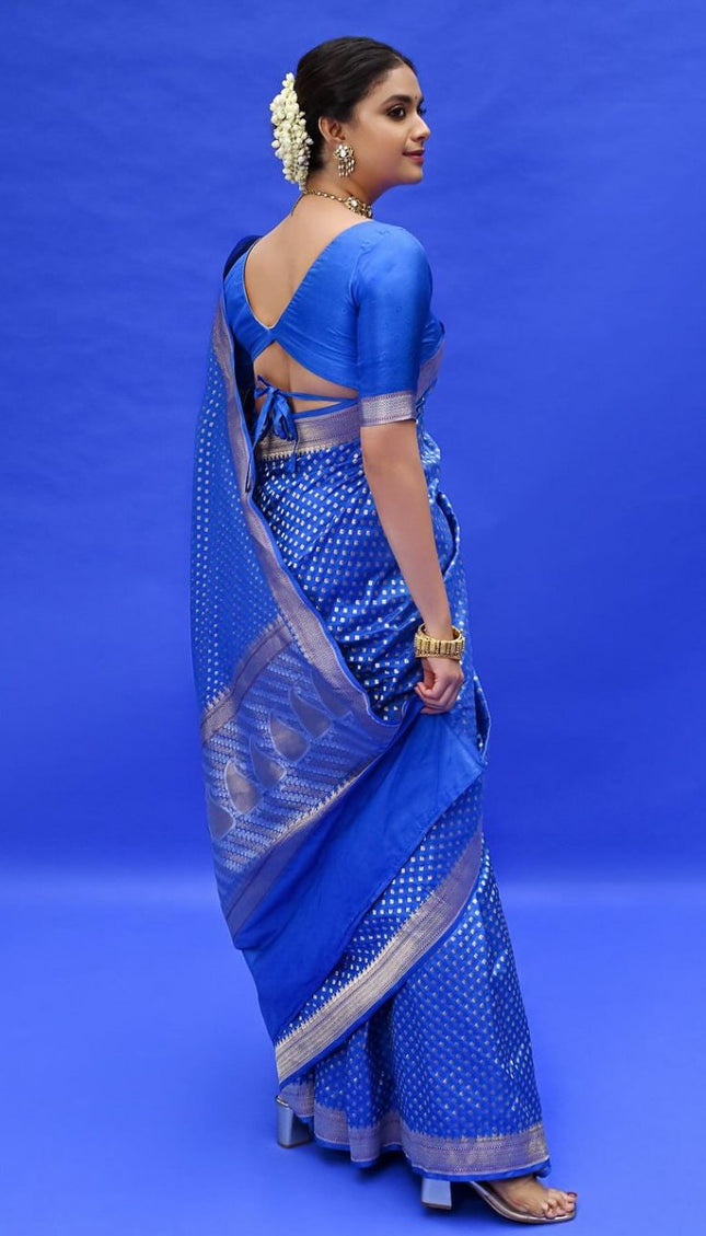 Royal Blue Banarasi Soft Silk Saree