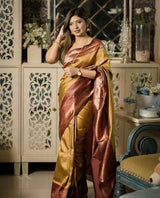 Yellow With Maroon Banarasi Soft Silk Sarees