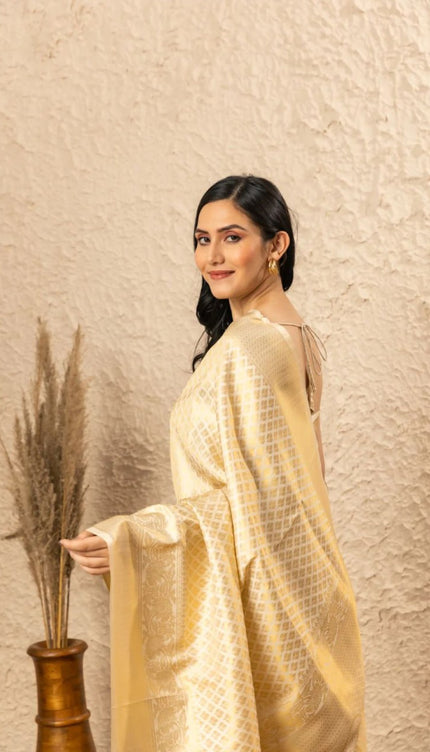 Cream Banarasi Silk Saree