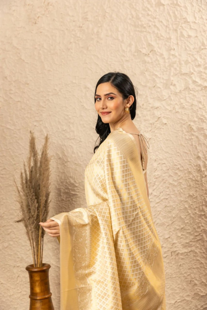 Cream Banarasi Silk Saree
