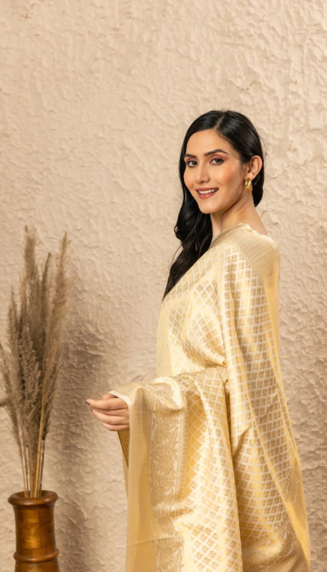 Cream Banarasi Silk Saree