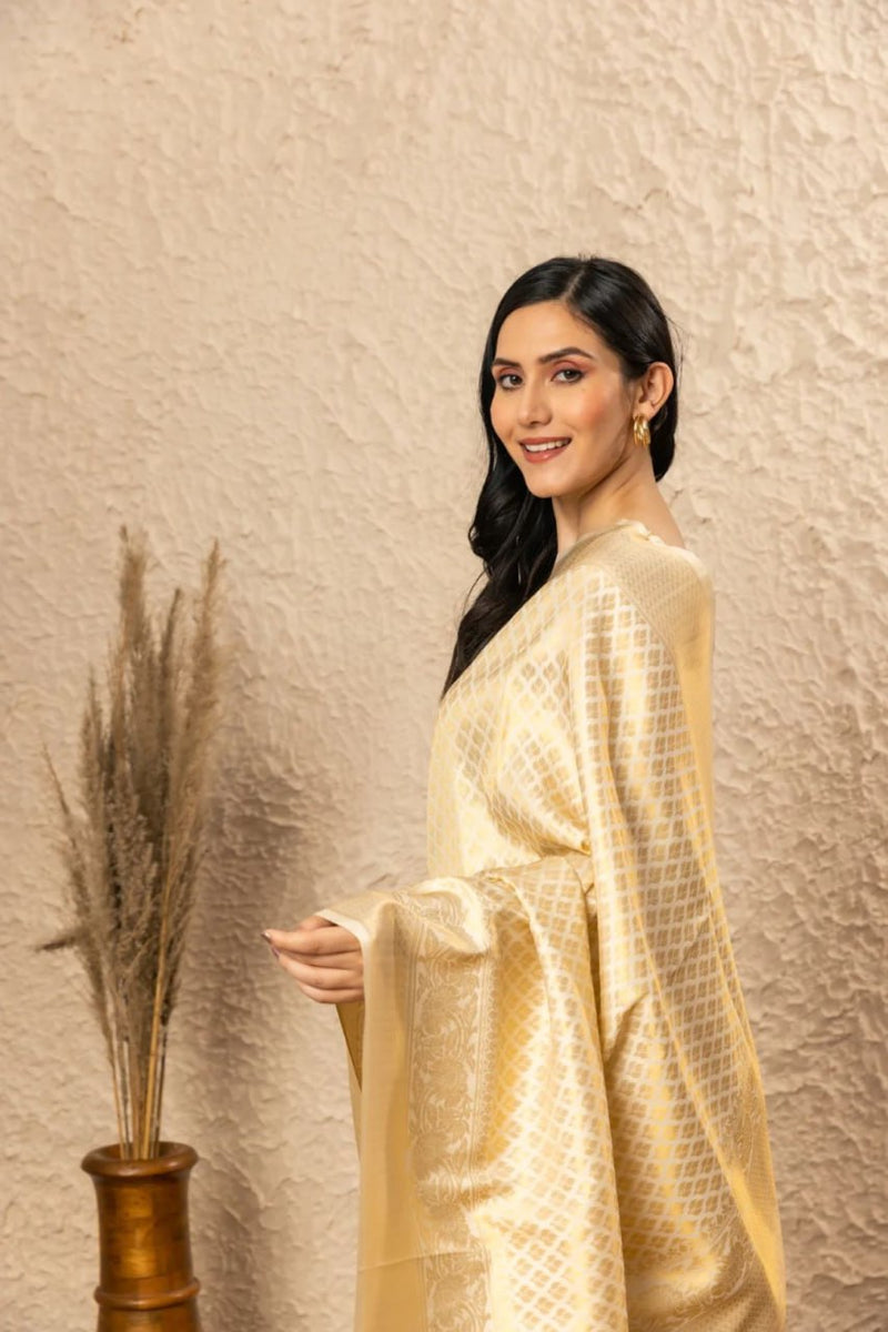 Cream Banarasi Silk Saree