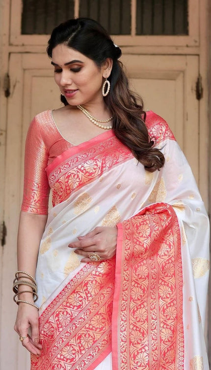 White Soft Banarasi Silk Saree