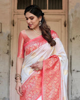 White Soft Banarasi Silk Saree