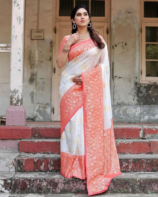 White Soft Banarasi Silk Saree