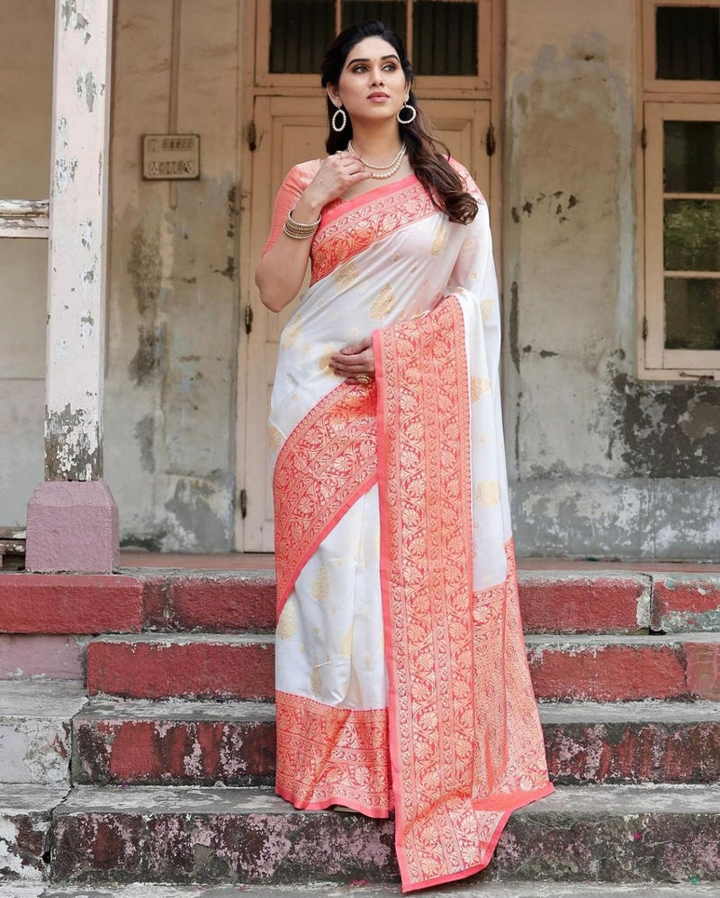 White Soft Banarasi Silk Saree